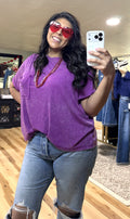 Light Plum Acid Wash Ribbed Short Sleeve Top