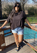 Oversized Black Ribbed Short sleeve top