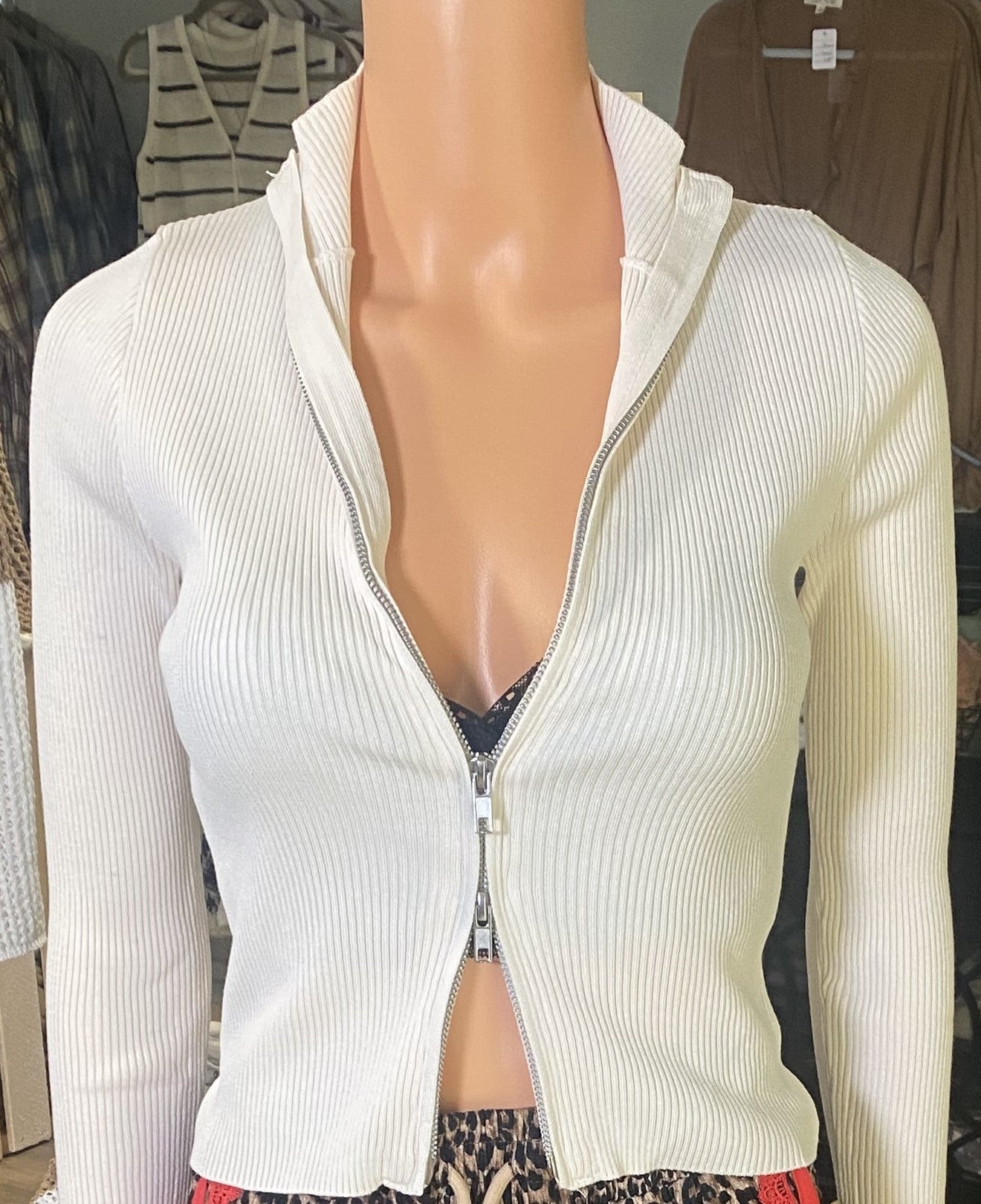 Long Sleeve 2 Way Open Zipper Sweater