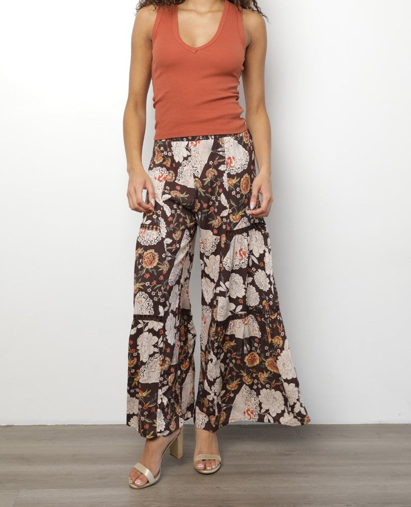 Wide Leg Flower Pants With Lace