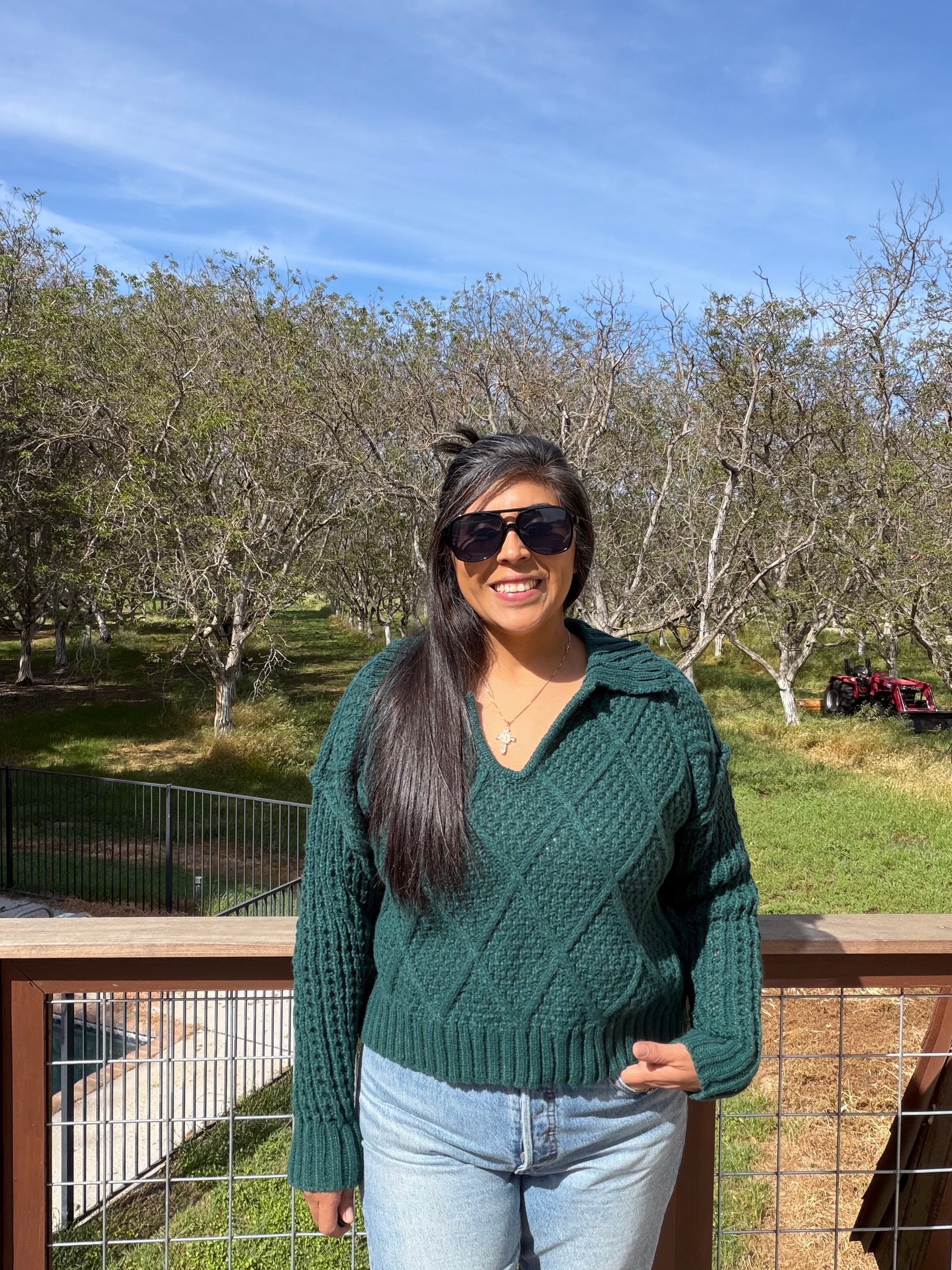 Green Knit Collar Sweater
