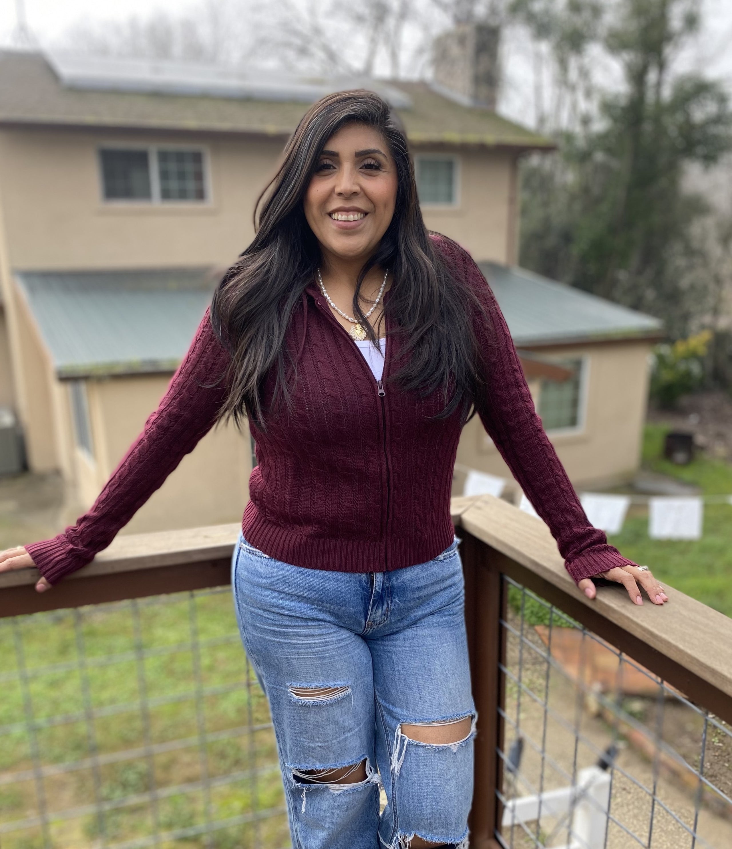 Burgundy Knit Zip Sweater