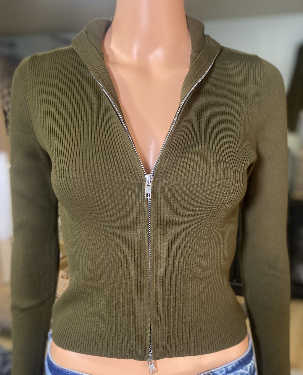 Long Sleeve 2 Way Open Zipper Sweater