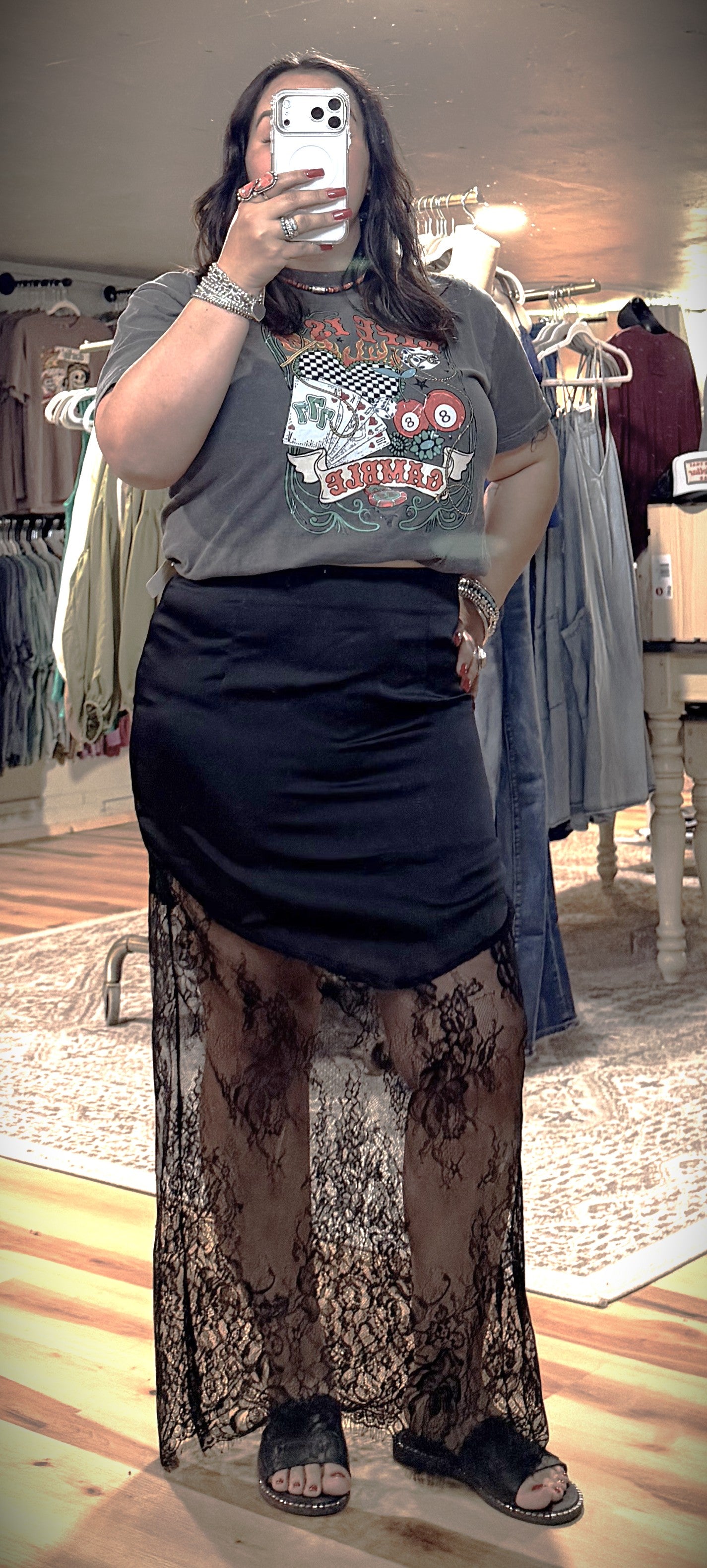 Lace Silk Pencil Skirt