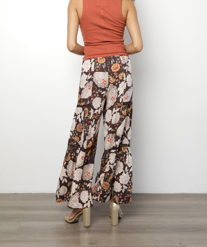 Wide Leg Flower Pants With Lace