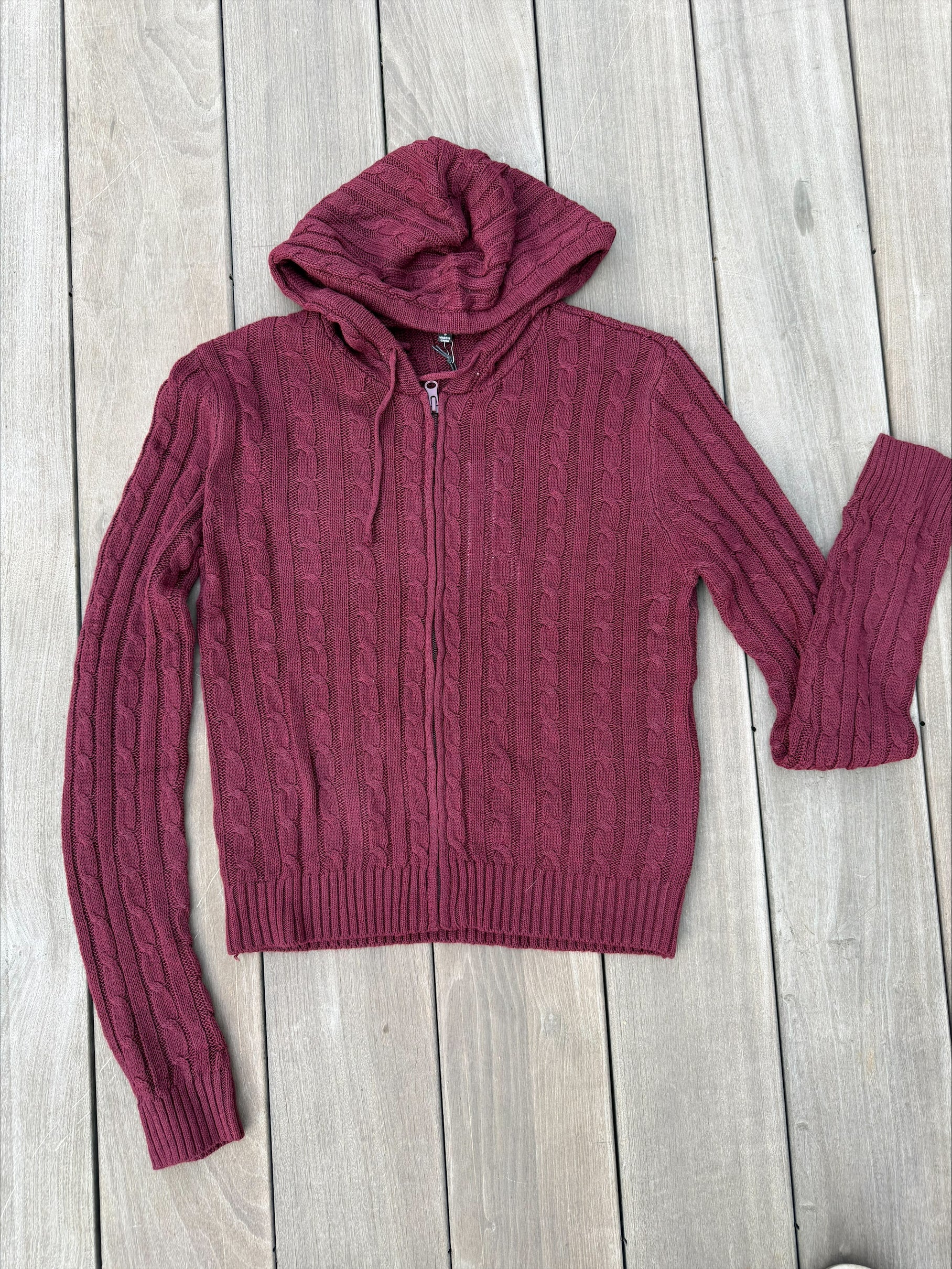 Burgundy Knit Zip Sweater
