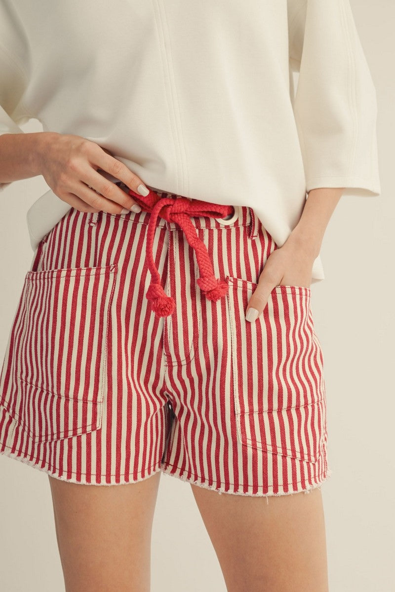 Red Belt Stripped Shorts