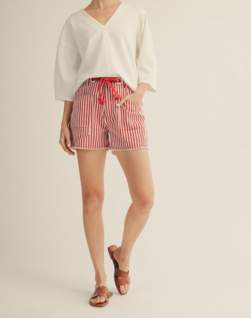 Red Belt Stripped Shorts