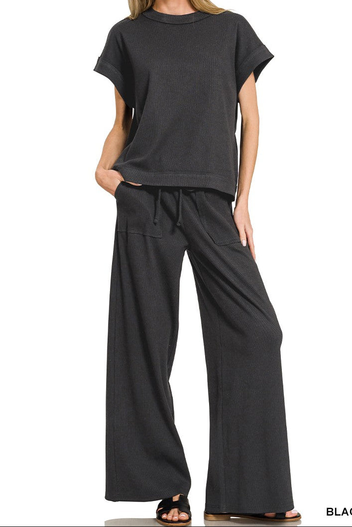 Ribbed Short Sleeve Tee & Pants Set